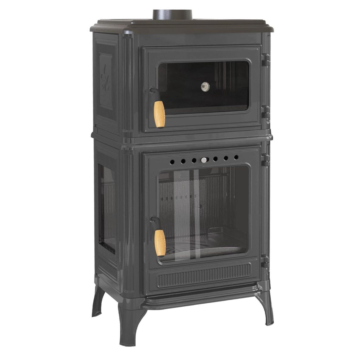 Vedkomfyr 8010CL HJØRNE koketopp bakerovn 7kW sideglass venstre